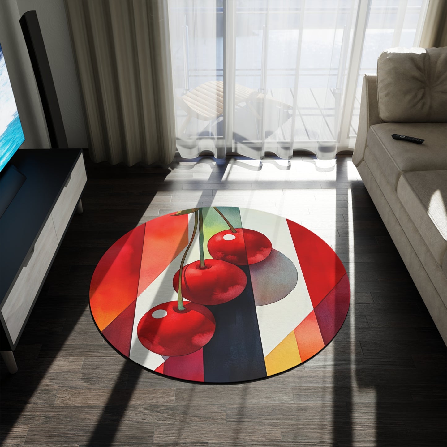 Cherry Charm. Bohemian Eye Round Rug - Colorful Floor Decor for Vibrant Spaces