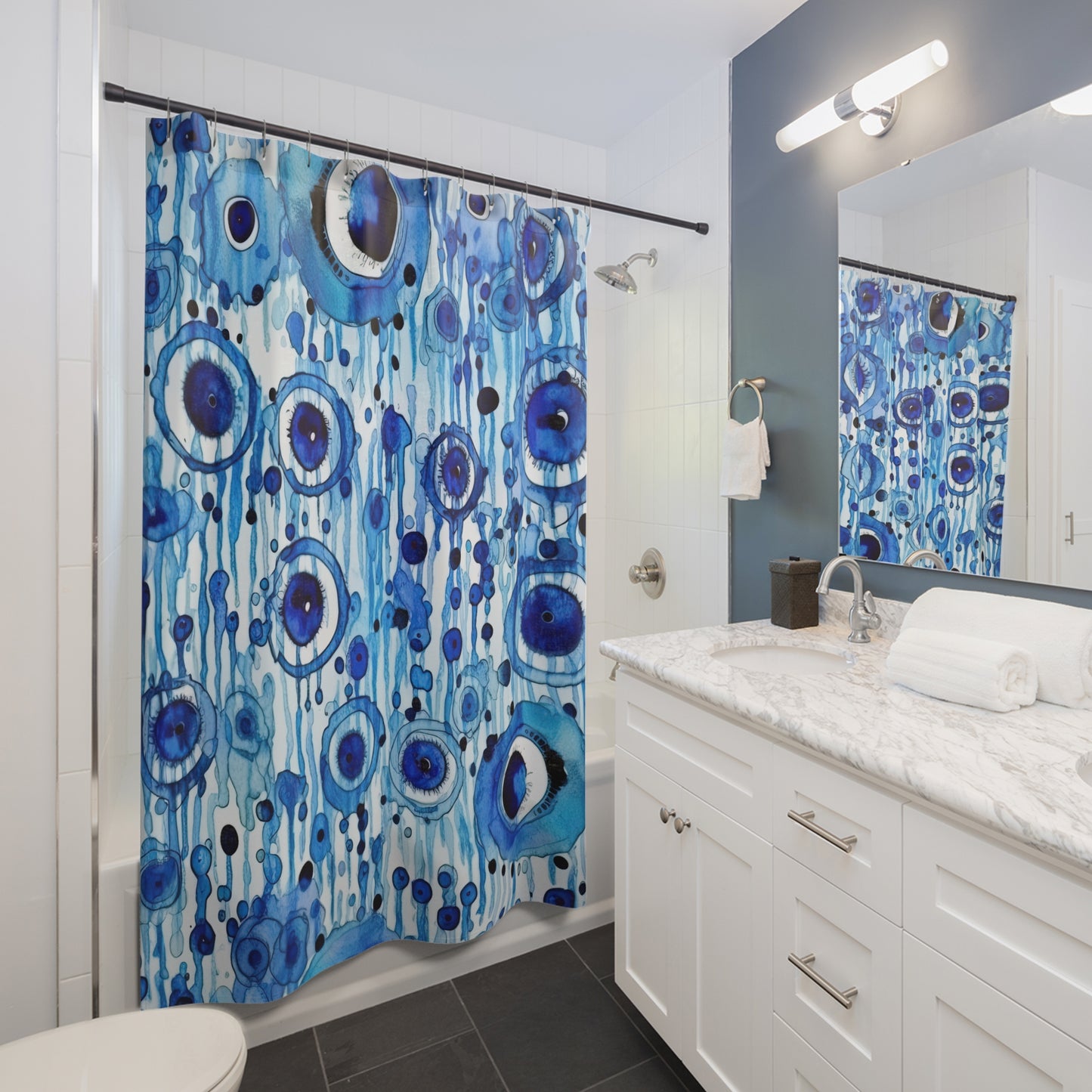 Eclipsed Perception. Evil Eye Shower Curtain – Add Protective Charm to Your Bathroom DecorShower Curtains