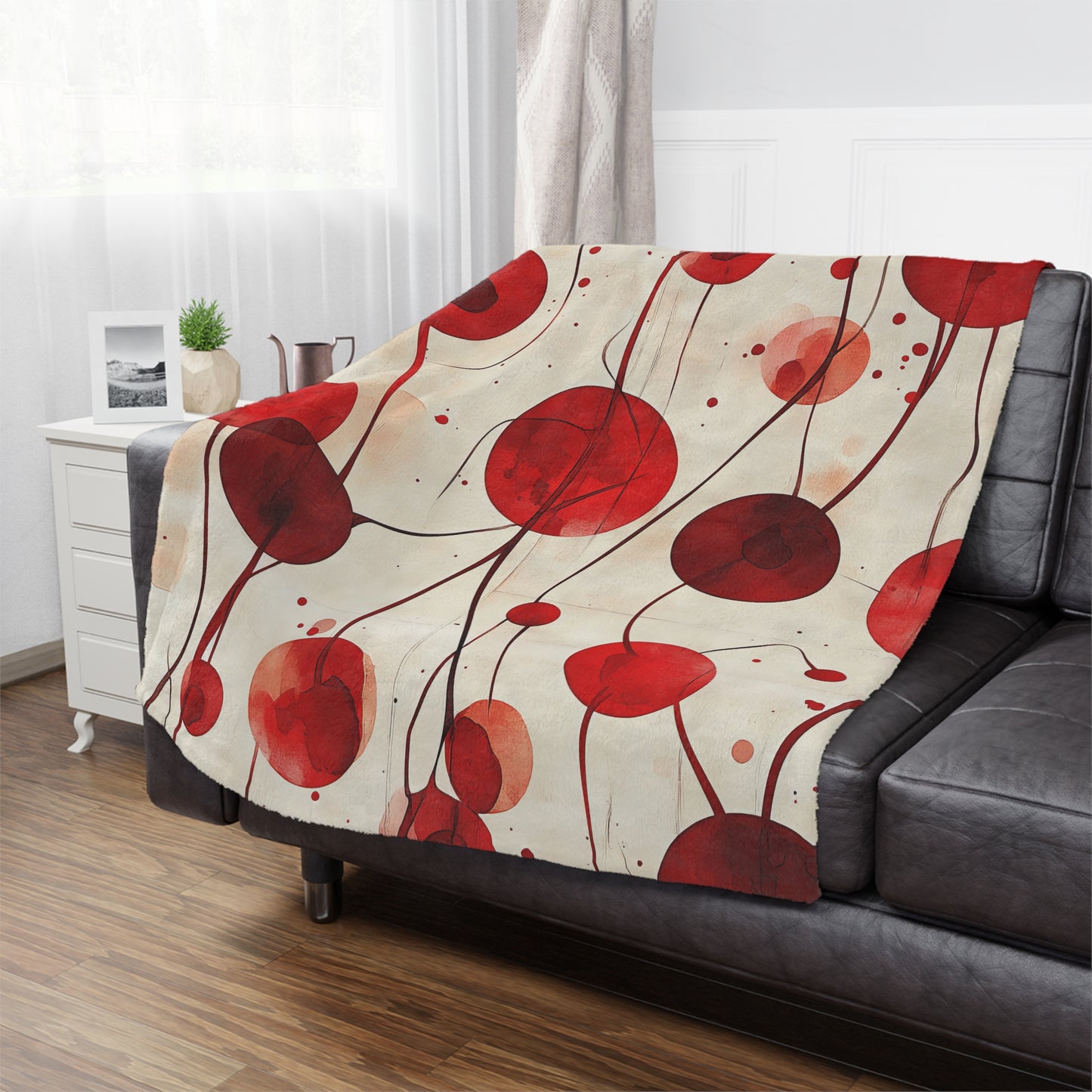 Vintage Cherry. Cozy Artistic Microfiber Blanket -