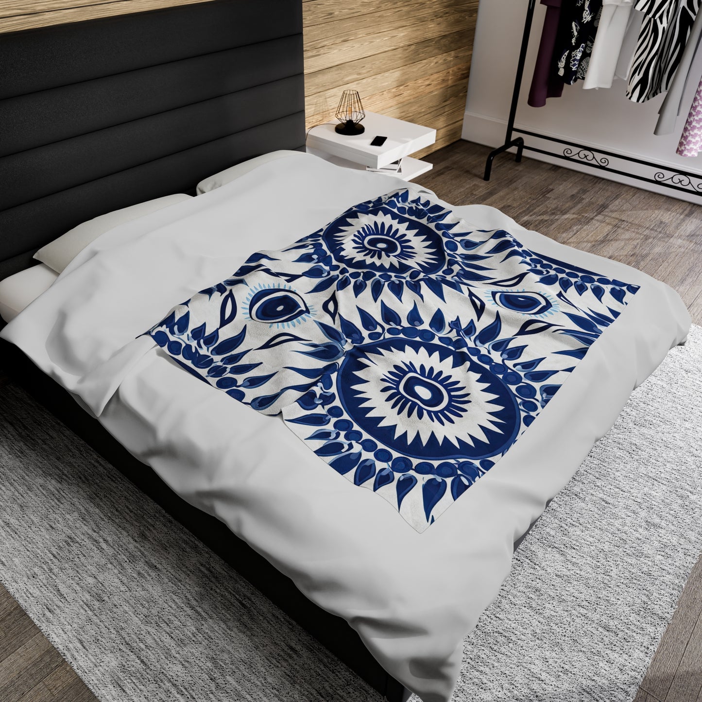 Cursed Charms. Evil Eye Blanket – Cozy Layers of Handcrafted Symbolism .Velveteen Plush Blanket.