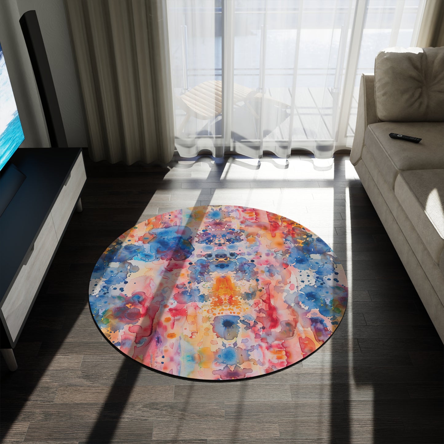Hamsa Spectrum. Bohemian Eye Round Rug - Colorful Floor Decor for Vibrant Spaces