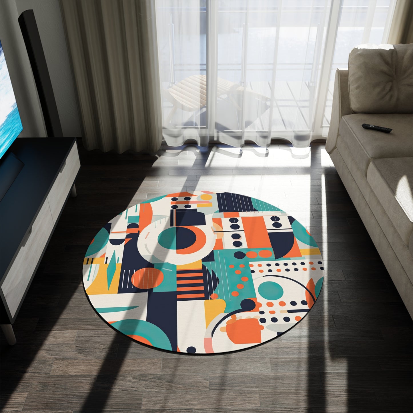 Echoes of the Analog Future. Artistic Retro-Futuristic Round Rug