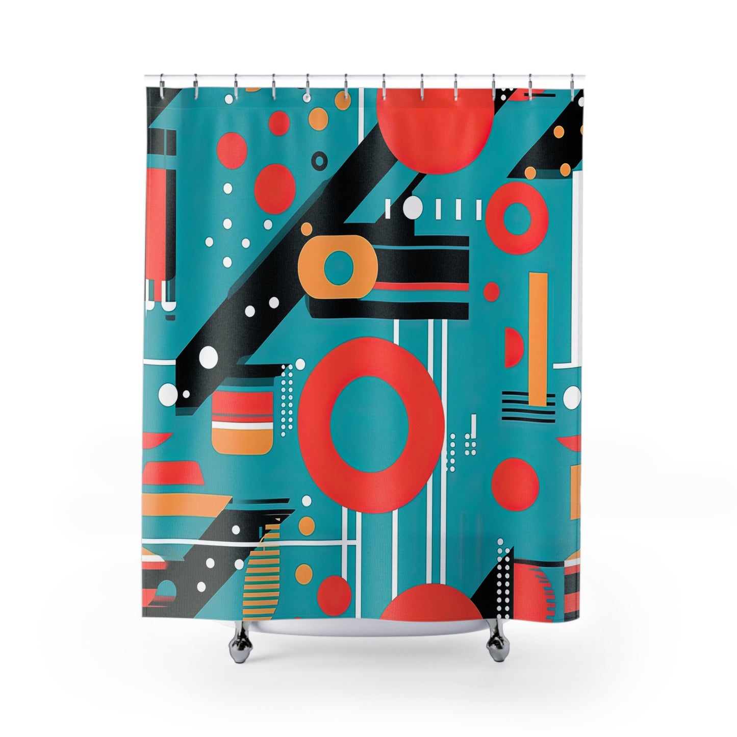 Quantum Rhapsody. Retro-Inspired Futuristic Shower curtain