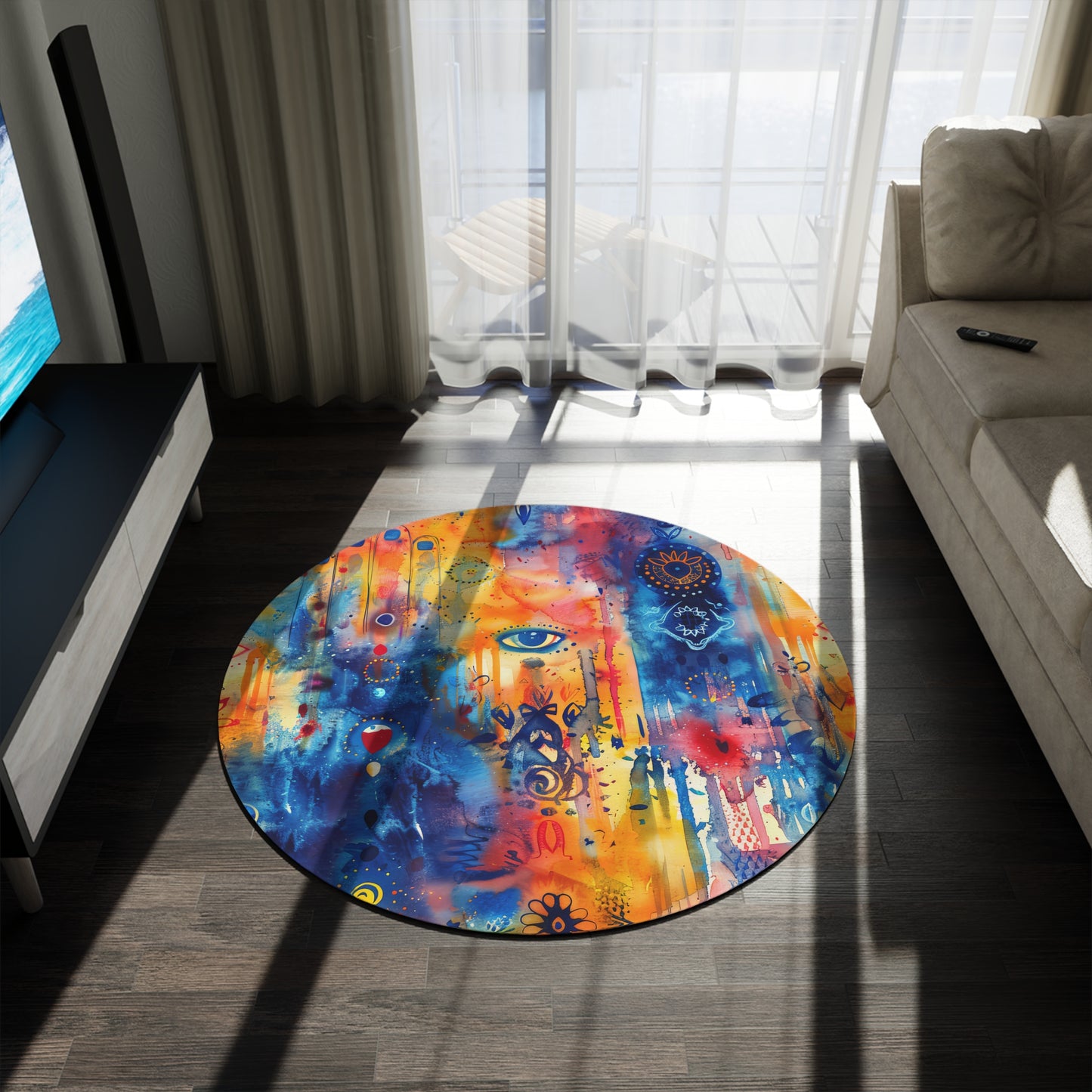 Copy of Rainbow Shield. Bohemian Eye Round Rug - Colorful Floor Decor for Vibrant Spaces