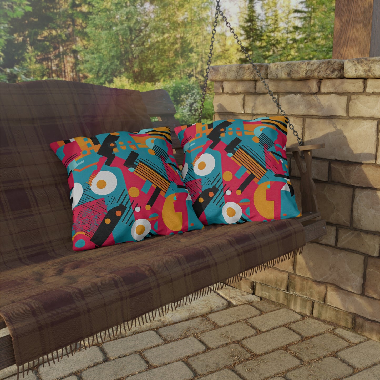 Technicolor Dreamscape. Futuristic Nostalgia Outdoor Pillows