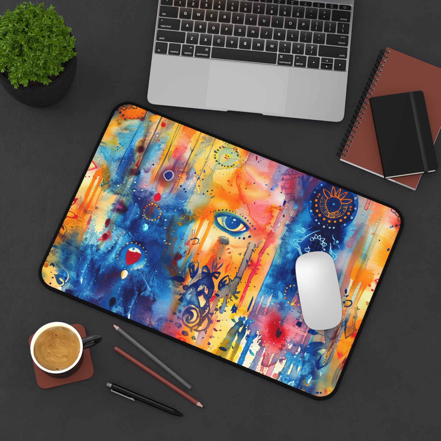 Rainbow Shield Hamsa. Desk Mat - Stylish Office Organizer