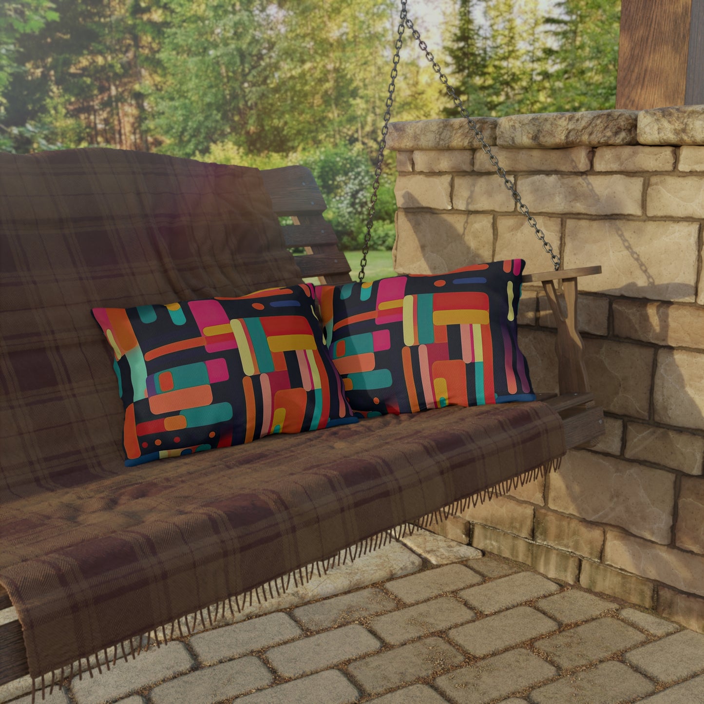 Cybernetic Nostalgia. Retro Futuristic Outdoor Pillows