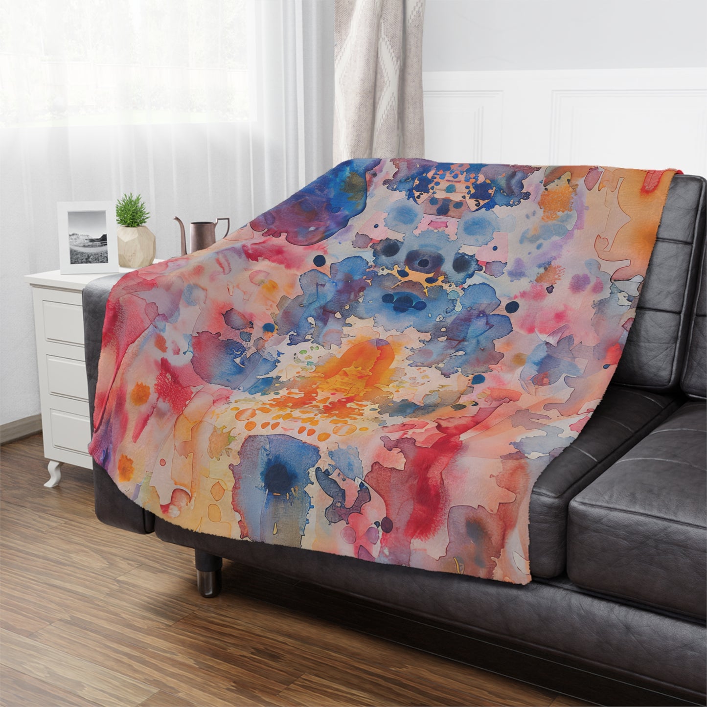 Hamsa Spectrum-topaz. Cozy Artistic Microfiber Blanket.