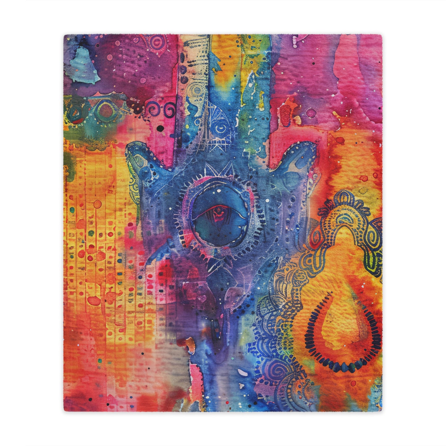 Prismatic Hamsa-topaz. Cozy Artistic Microfiber Blanket.