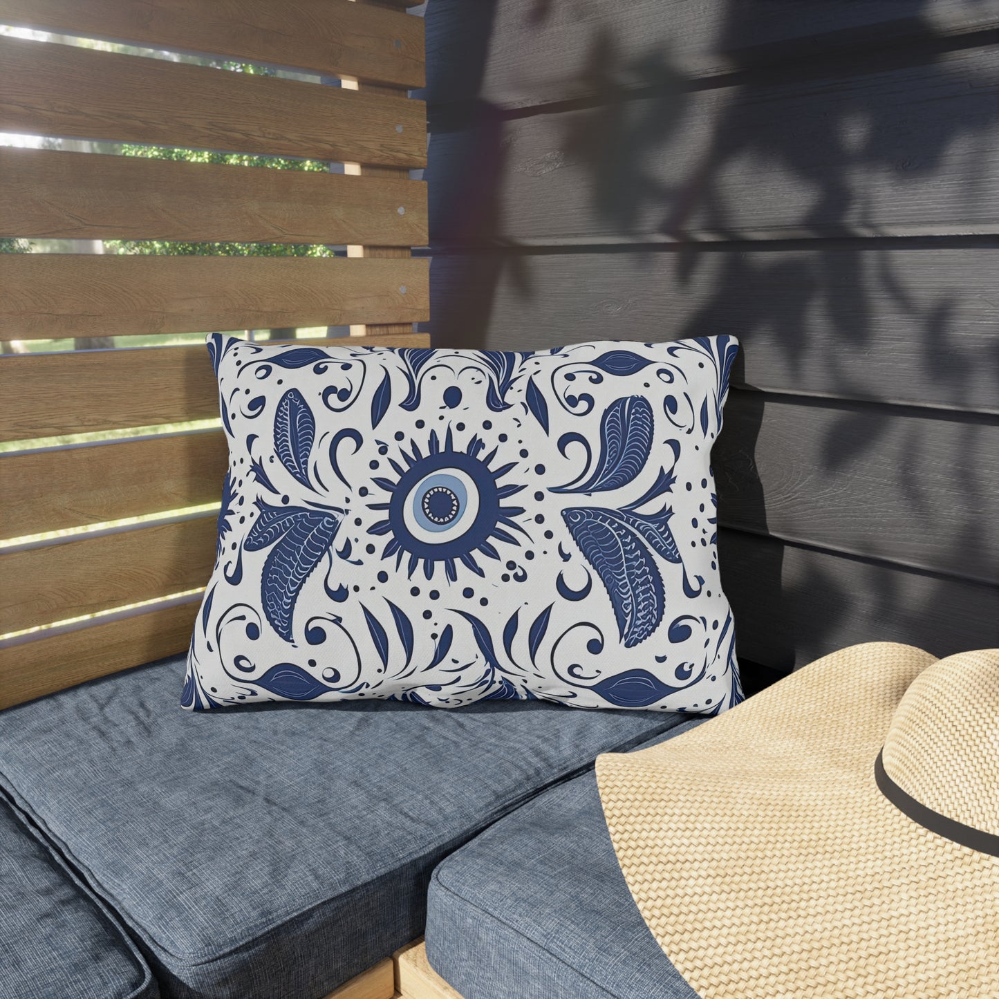 Beholder. Artfully Interpreted Evil Eye Pillow – Symbolic & Stylish Comfort. Outdoor Pillows