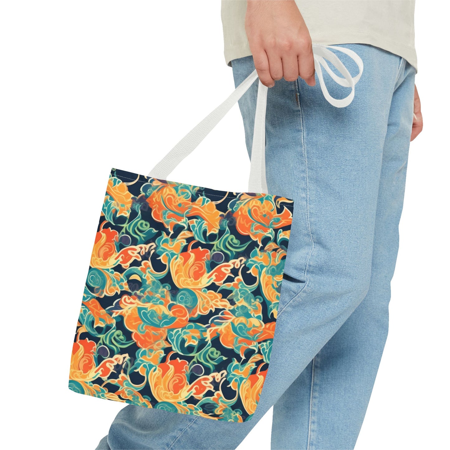 Tangerine Twilight Tapestry. Tote Bag for Everyday Use