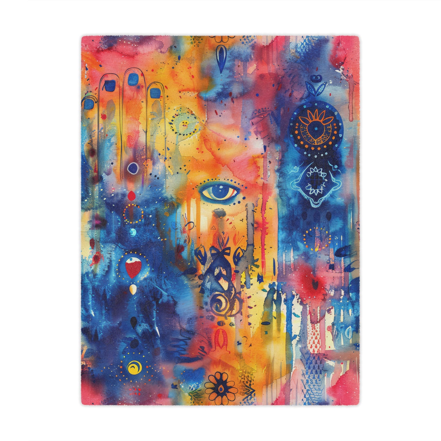 Rainbow Shield Hamsa. Cozy Artistic Microfiber Blanket.