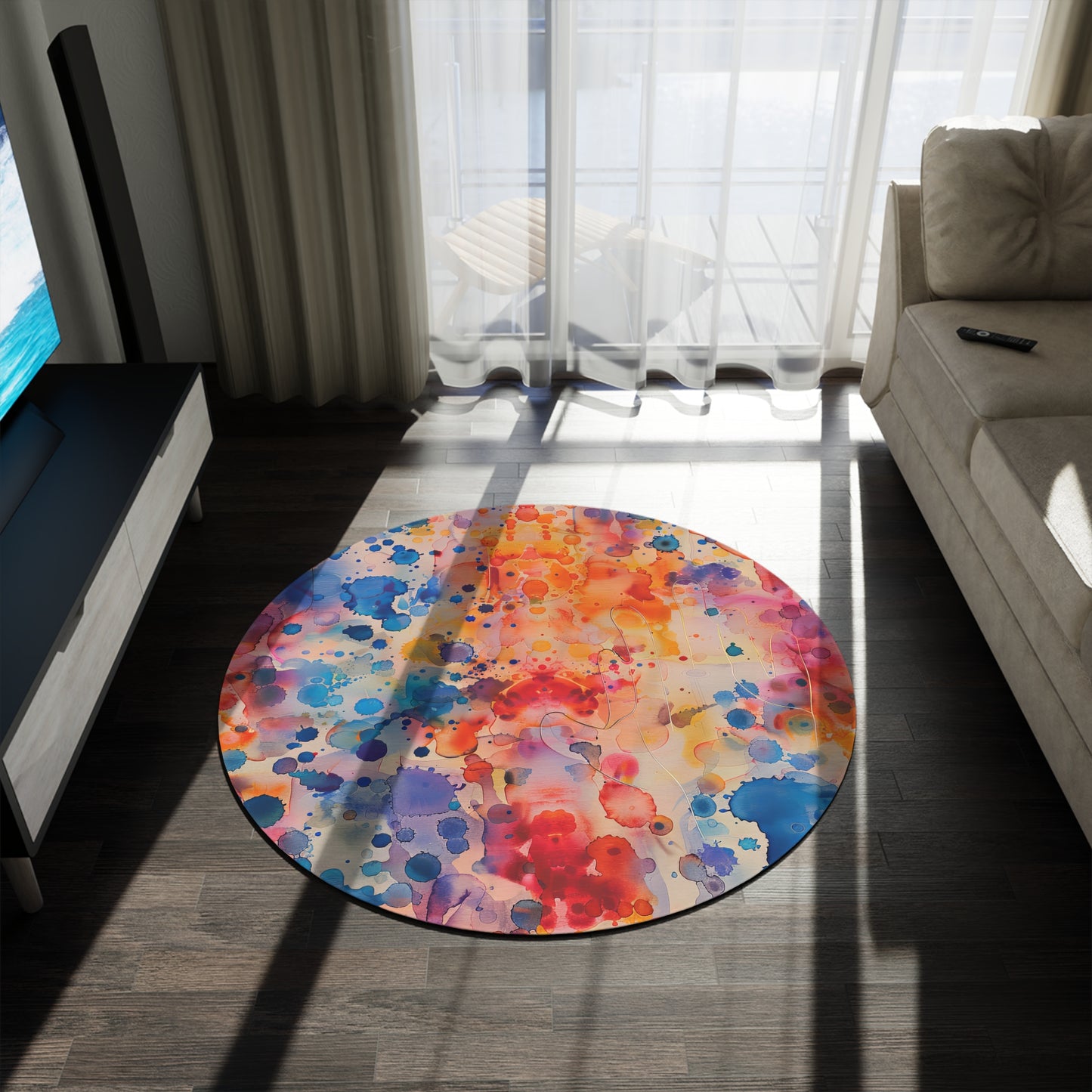 Radience Rainbow. Bohemian Eye Round Rug - Colorful Floor Decor for Vibrant Spaces