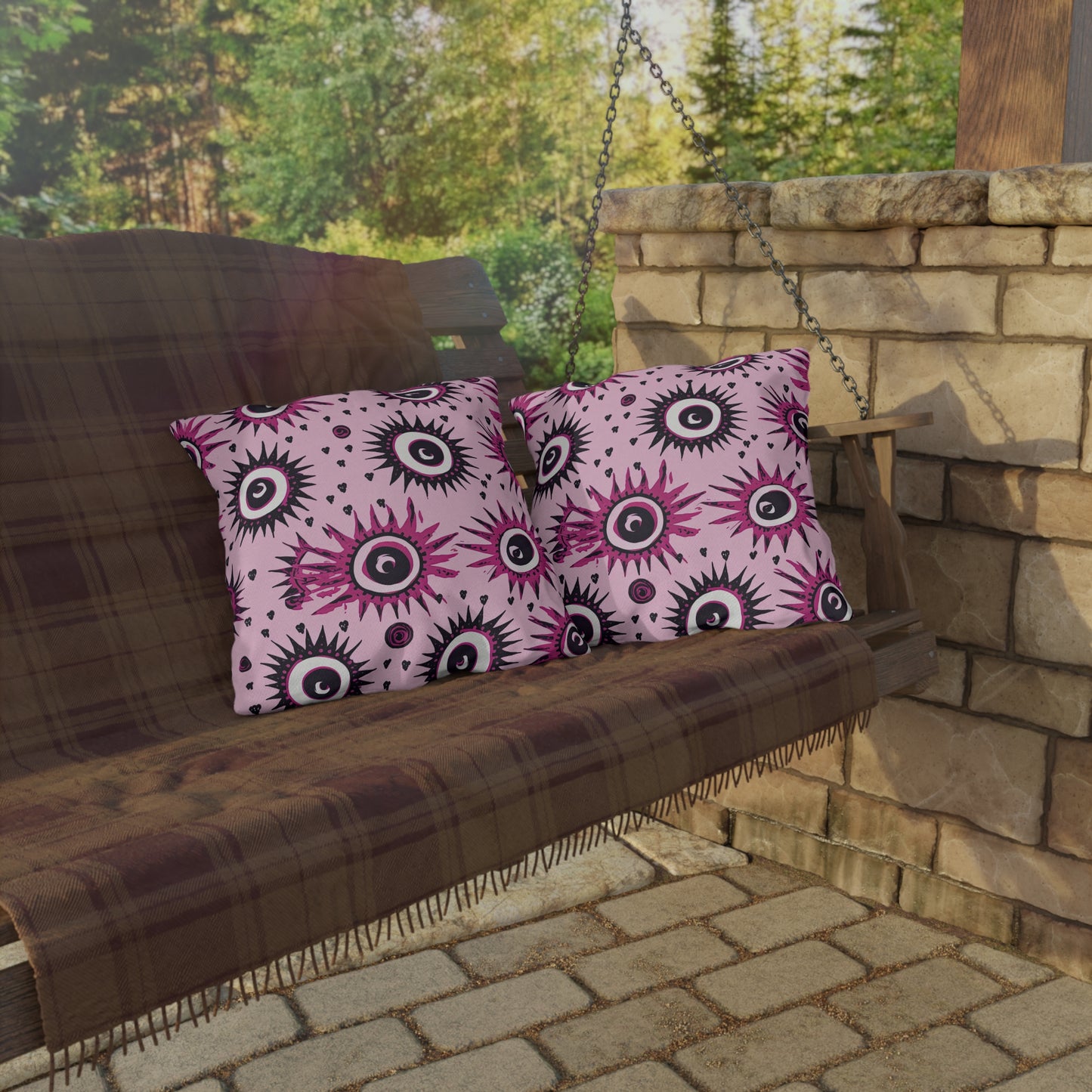 Evil Pink Eye. Outdoor Pillows