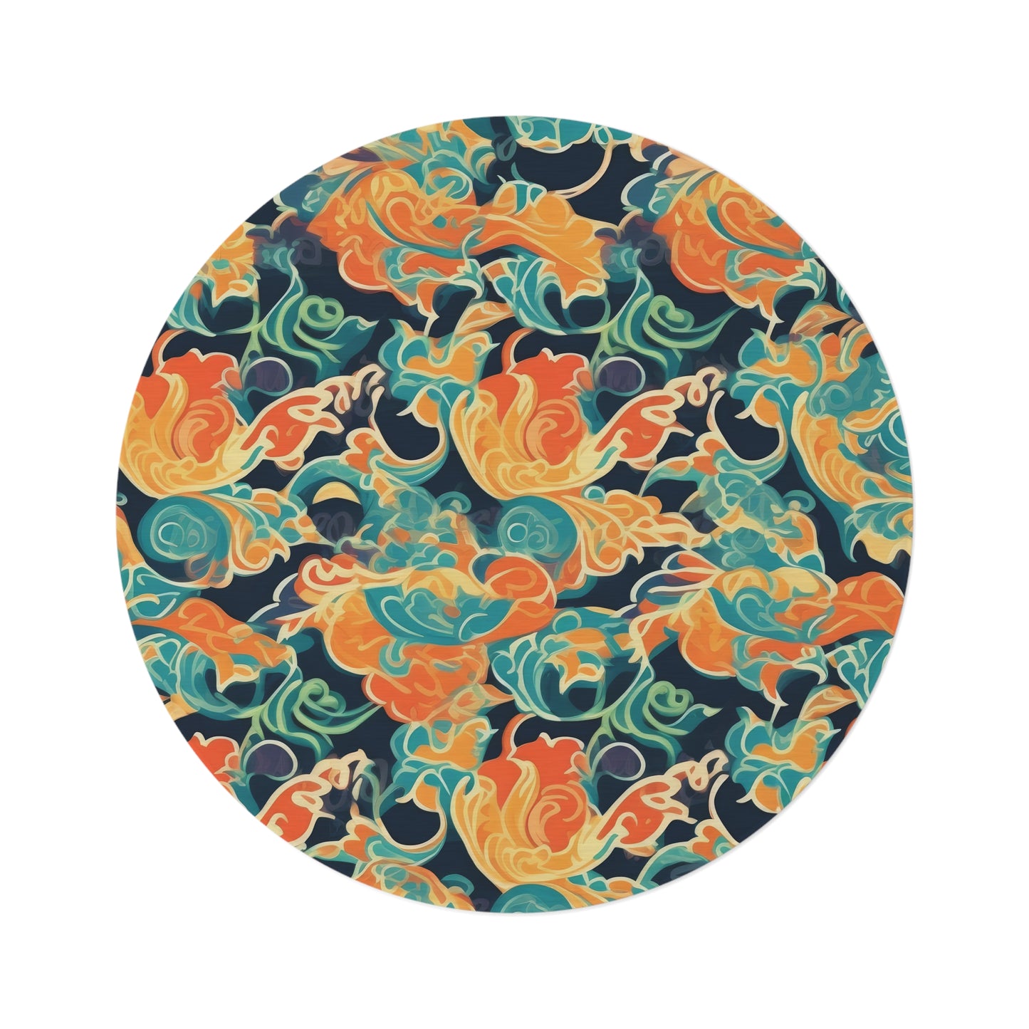 Tangerine Twilight Tapestry. Round Rug