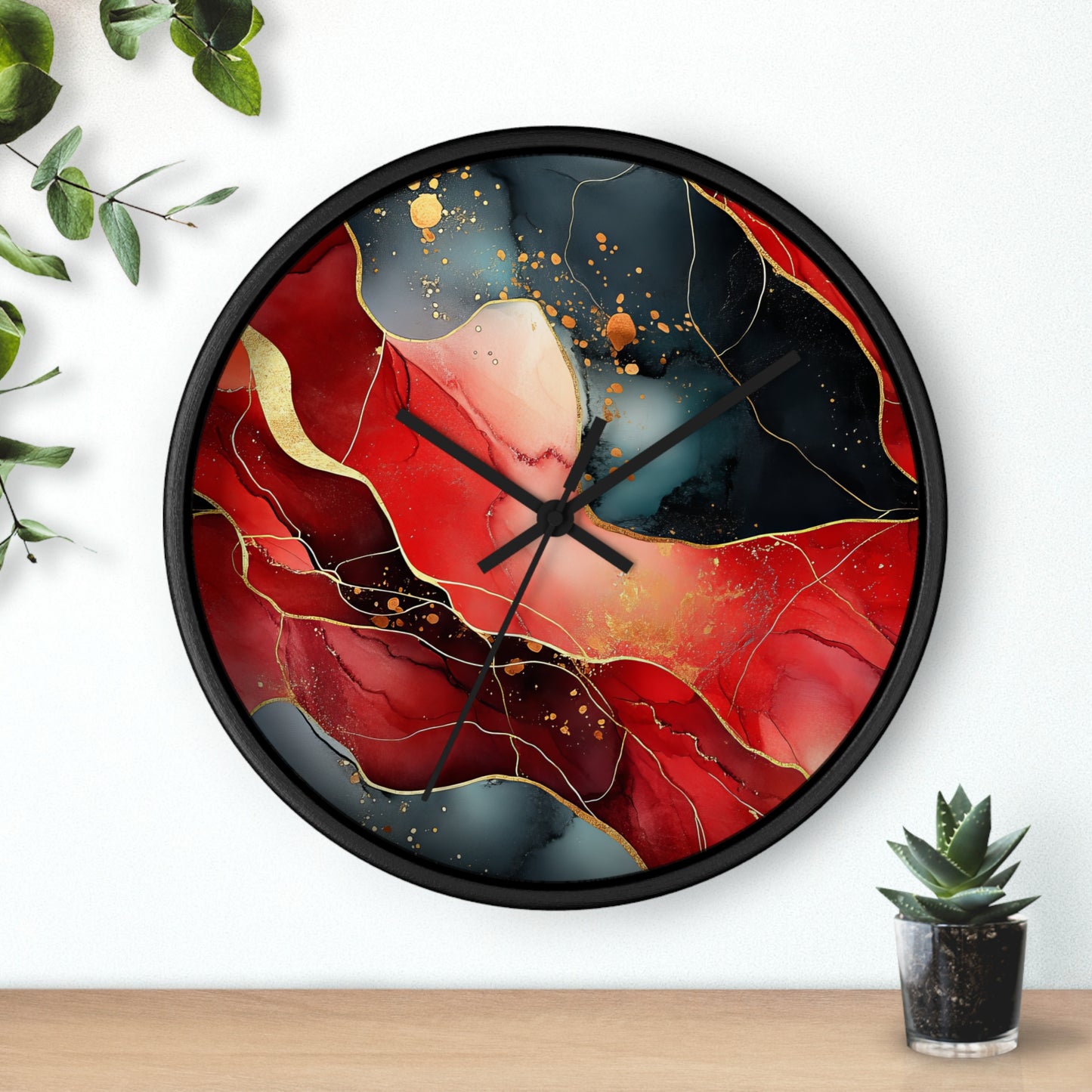 Marbled Cherry Essence. Wall Clock - Artistic Home Decor