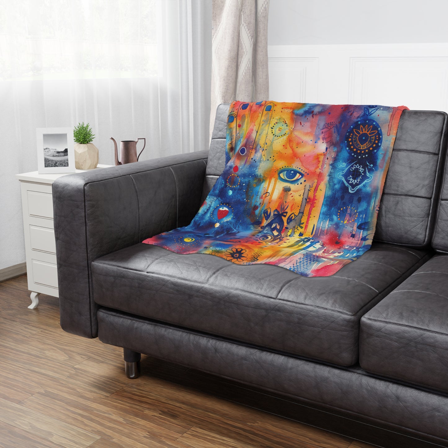 Rainbow Shield Hamsa. Cozy Artistic Microfiber Blanket.