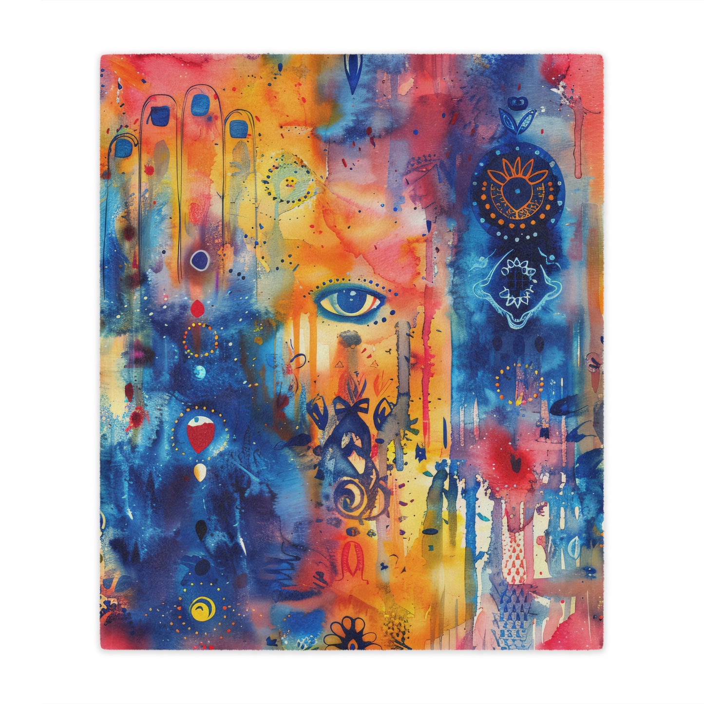 Rainbow Shield Hamsa. Cozy Artistic Microfiber Blanket.