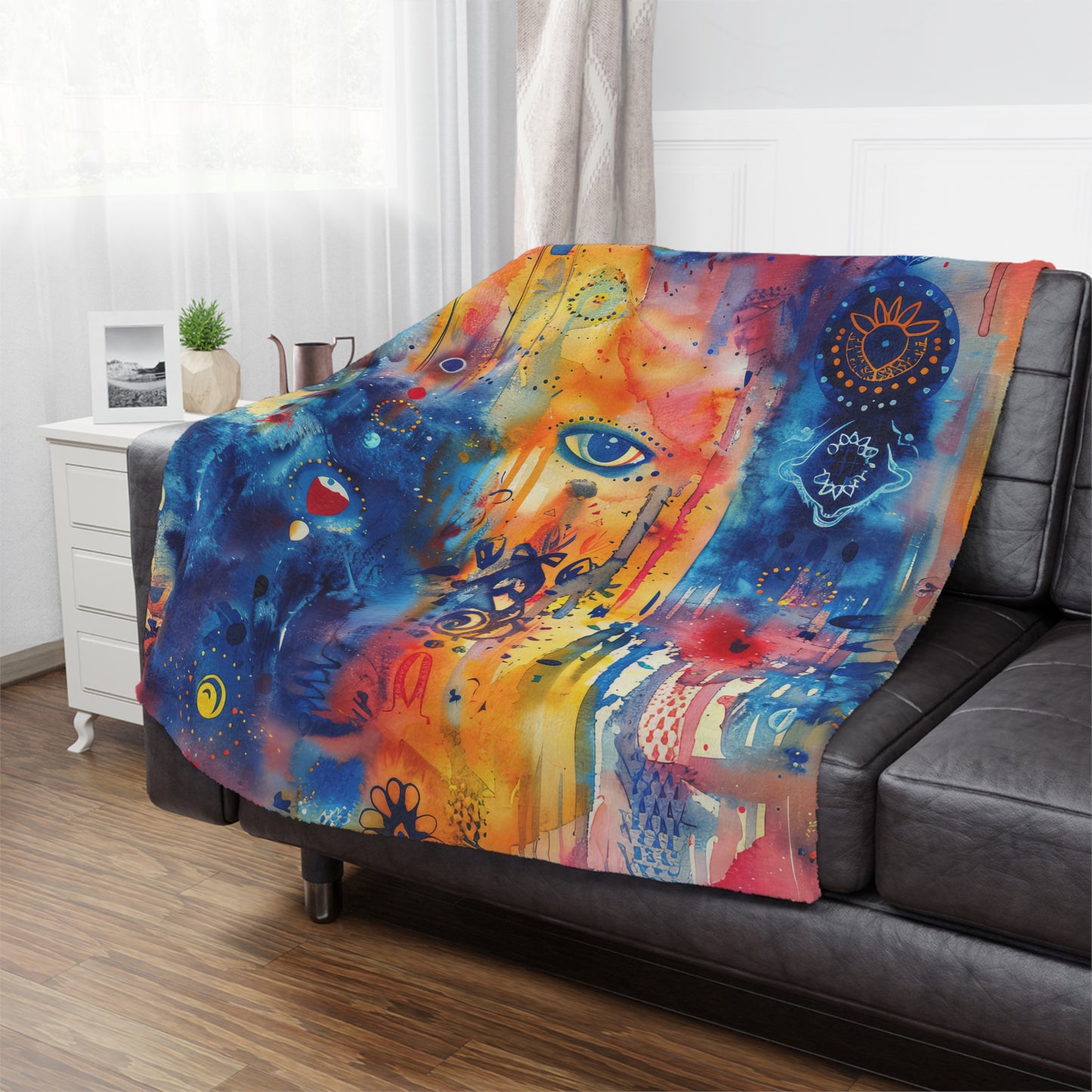 Rainbow Shield Hamsa. Cozy Artistic Microfiber Blanket.