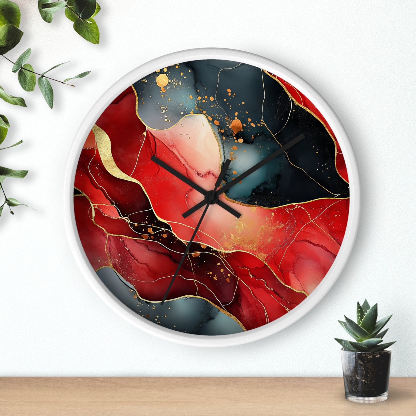 Marbled Cherry Essence. Wall Clock - Artistic Home Decor