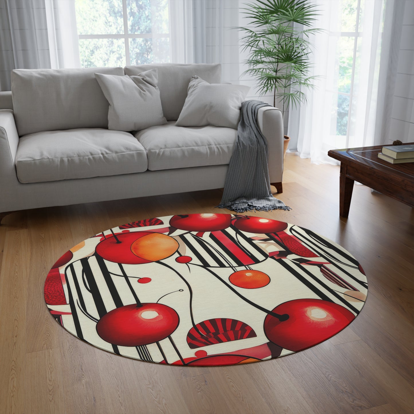 Cherry Balm. Bohemian Eye Round Rug - Colorful Floor Decor for Vibrant Spaces