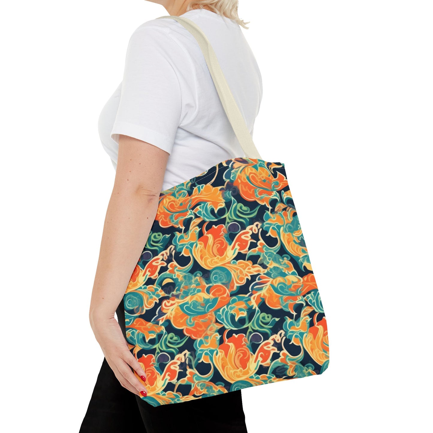 Tangerine Twilight Tapestry. Tote Bag for Everyday Use