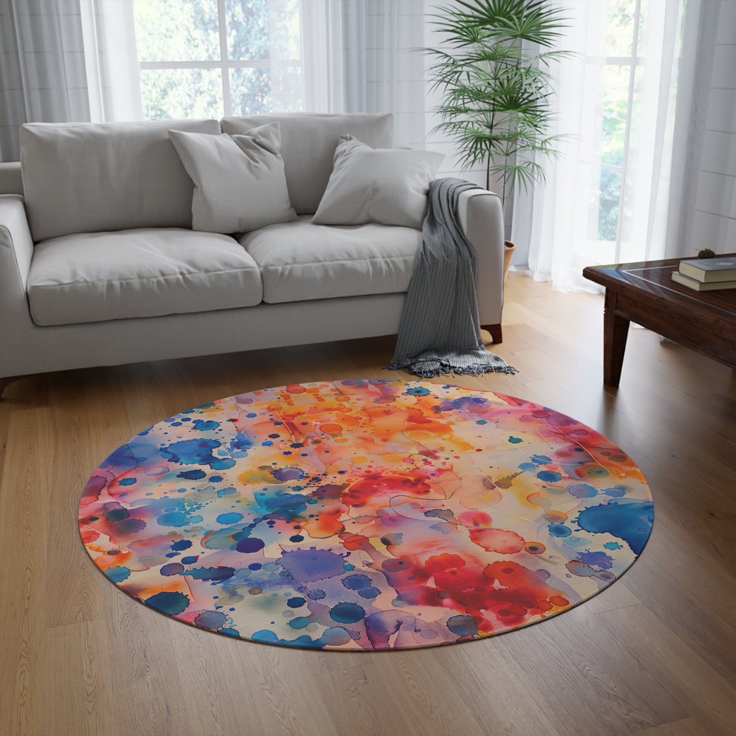 Radience Rainbow. Bohemian Eye Round Rug - Colorful Floor Decor for Vibrant Spaces
