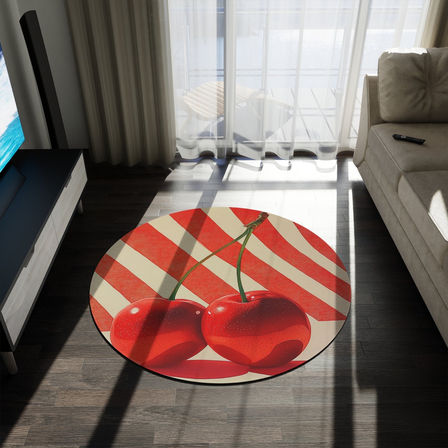 Cherry Noir. Bohemian Eye Round Rug - Colorful Floor Decor for Vibrant Spaces