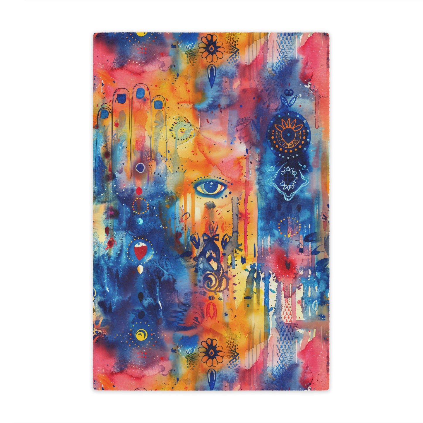 Rainbow Shield Hamsa. Cozy Artistic Microfiber Blanket.