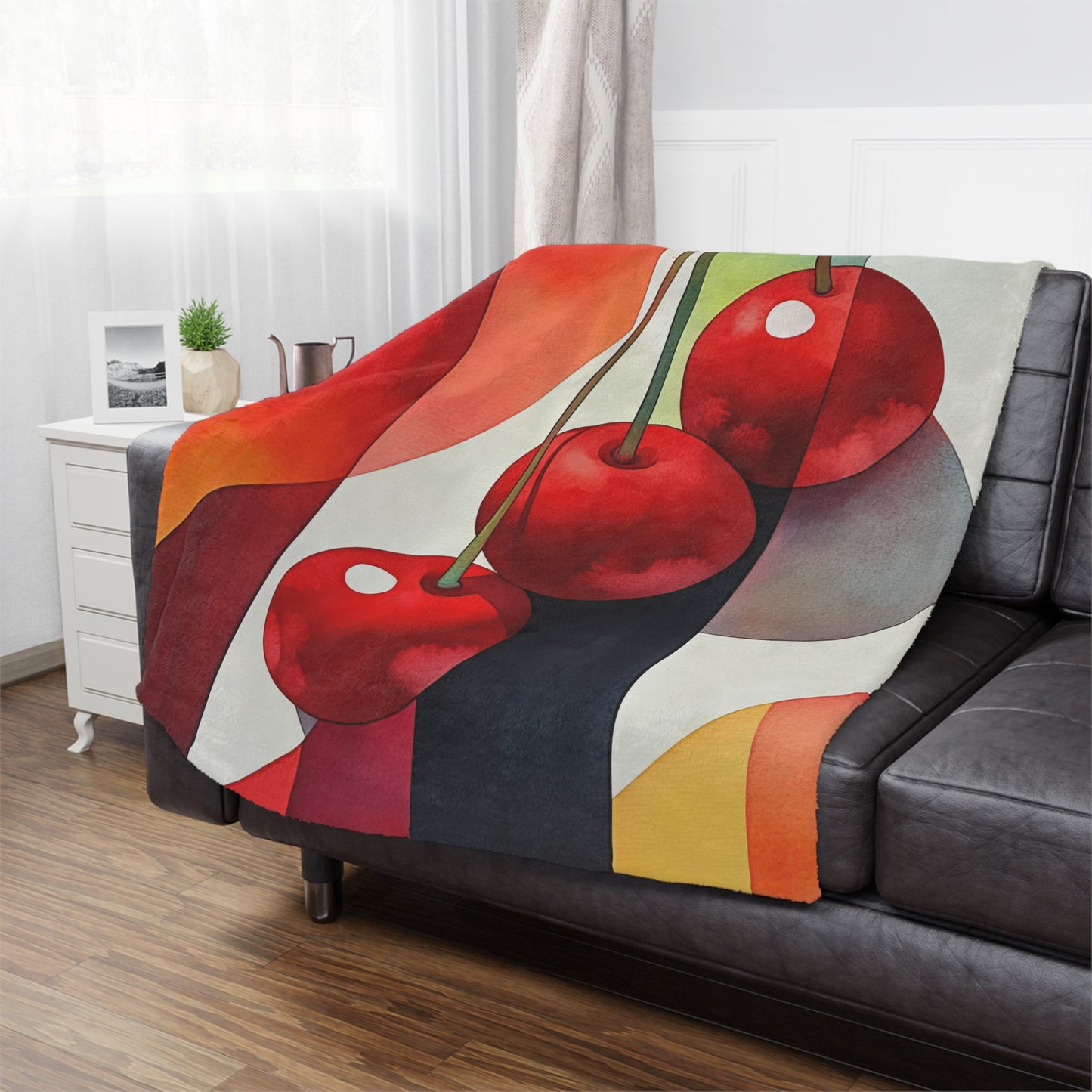 Cherry Charm. Cozy Artistic Microfiber Blanket -