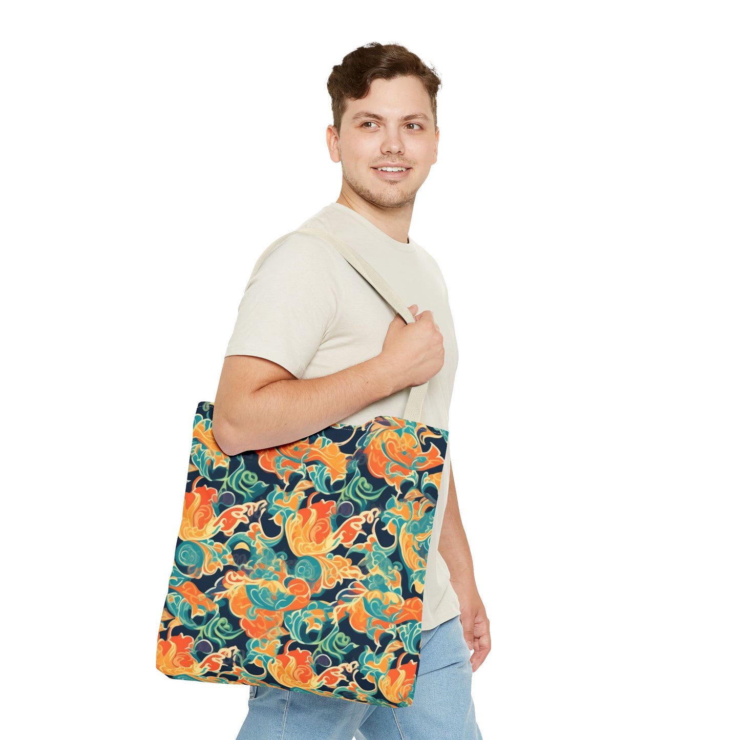 Tangerine Twilight Tapestry. Tote Bag for Everyday Use