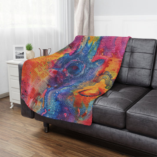 Prismatic Hamsa-topaz. Cozy Artistic Microfiber Blanket.