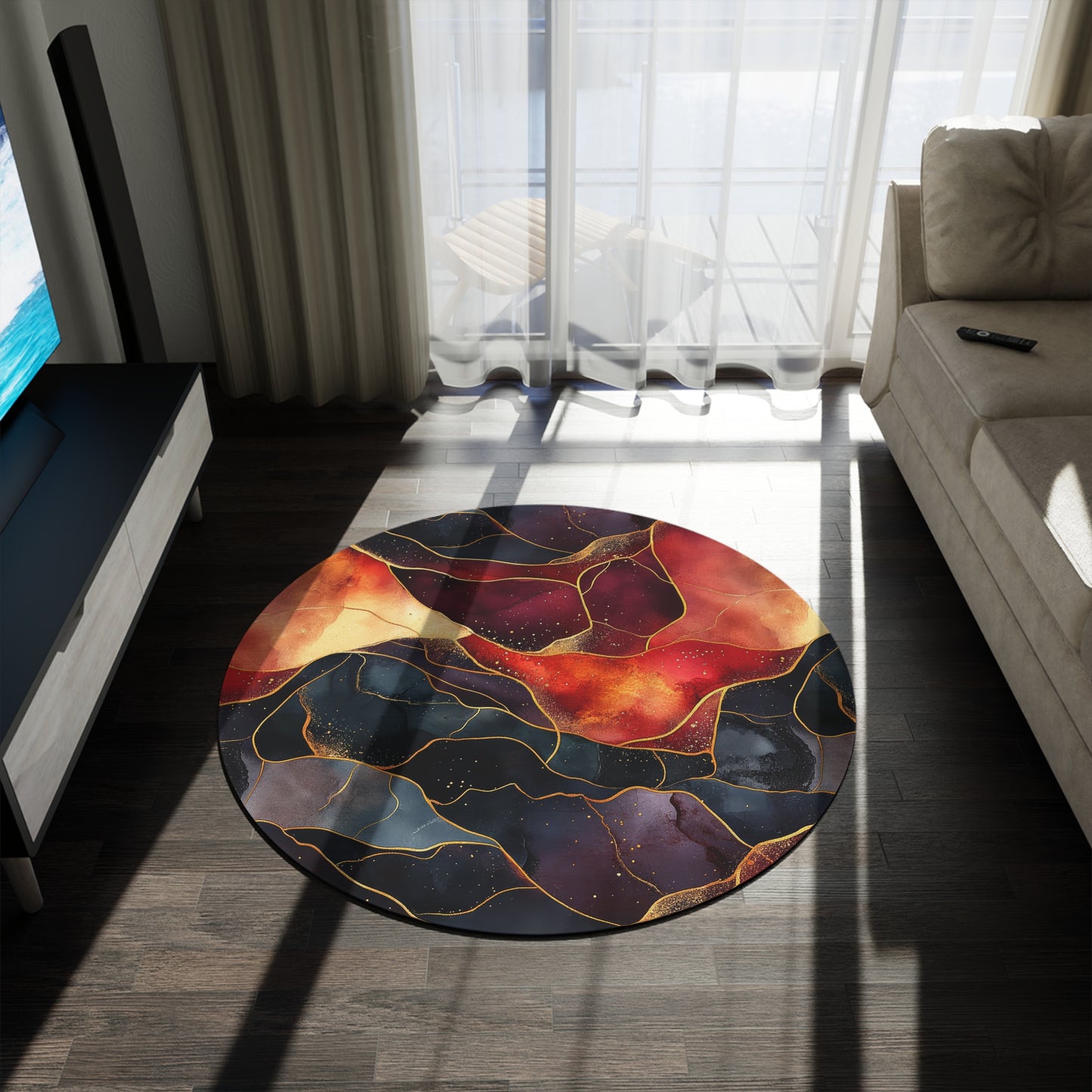 Velvet Cherry. Bohemian Eye Round Rug - Colorful Floor Decor for Vibrant Spaces