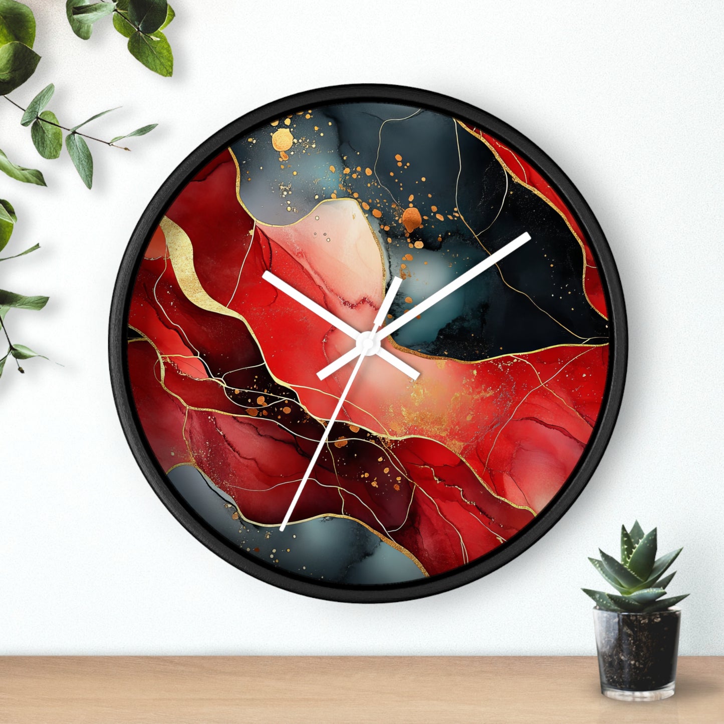 Marbled Cherry Essence. Wall Clock - Artistic Home Decor