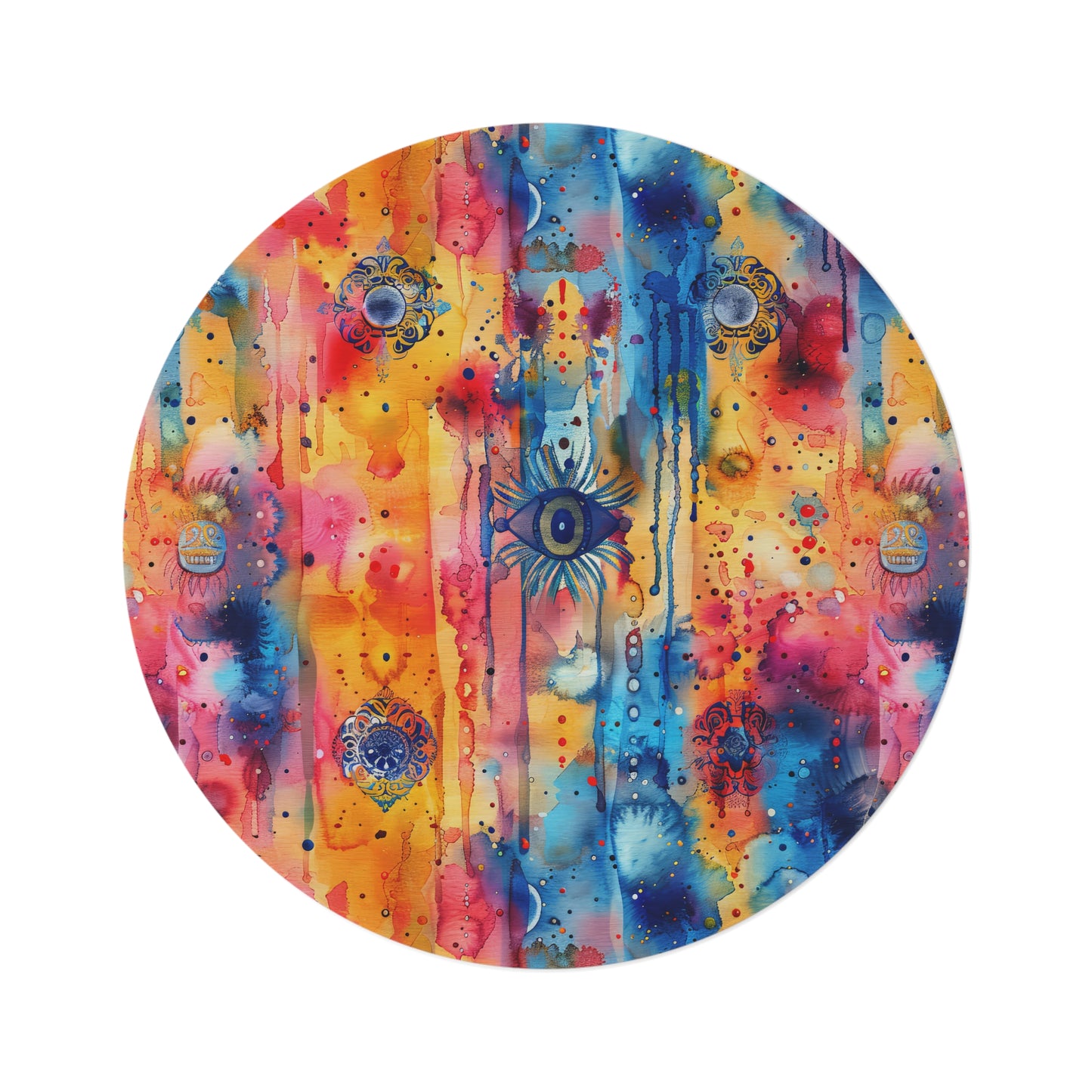 Hamsa bright Aura. Bohemian Eye Round Rug - Colorful Floor Decor for Vibrant Spaces