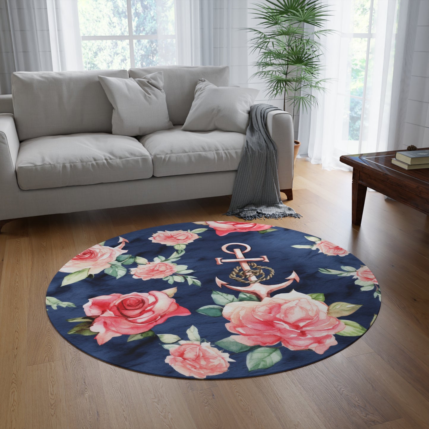 Anchor & Roses Round Rug