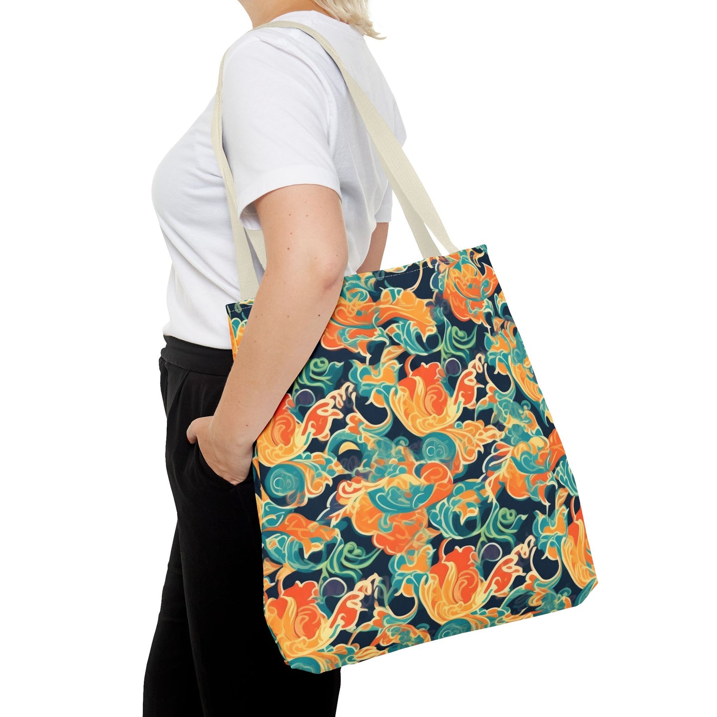 Tangerine Twilight Tapestry. Tote Bag for Everyday Use