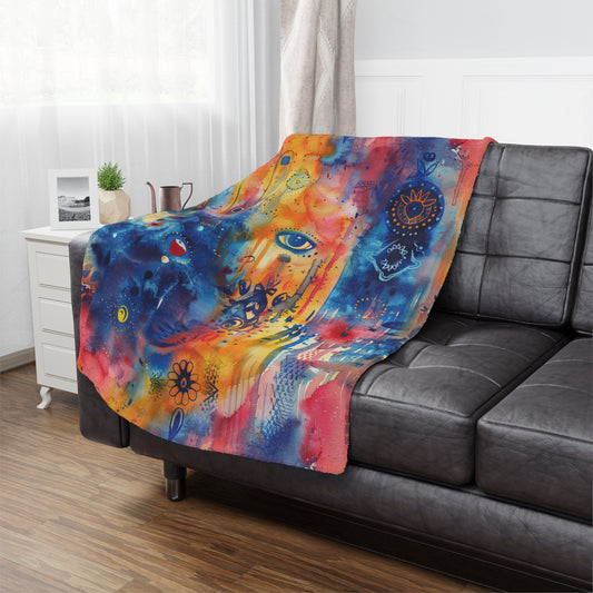 Rainbow Shield Hamsa. Cozy Artistic Microfiber Blanket.