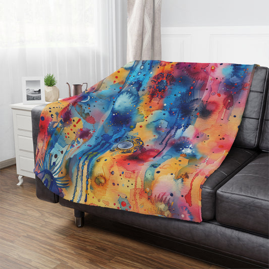 Hamsa bright Aura. Cozy Artistic Microfiber Blanket.