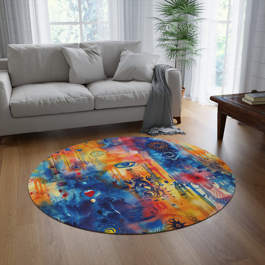 Copy of Rainbow Shield. Bohemian Eye Round Rug - Colorful Floor Decor for Vibrant Spaces