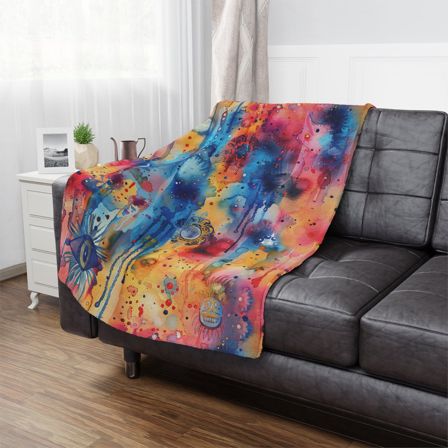 Hamsa bright Aura. Cozy Artistic Microfiber Blanket.
