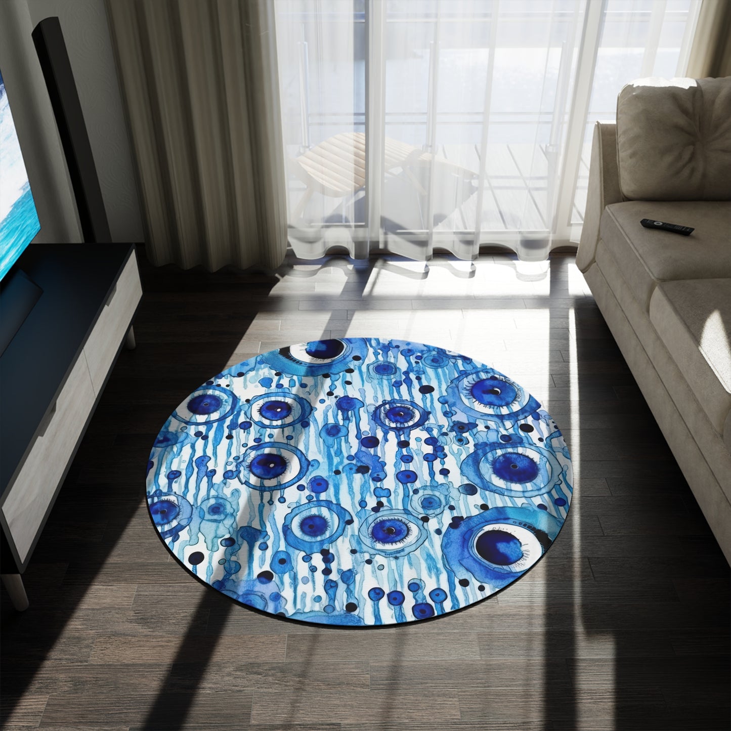 Eclipsed Perception. Evil Eye Rug – Artistic Expression Meets Protection for Your Floors. Round Rug