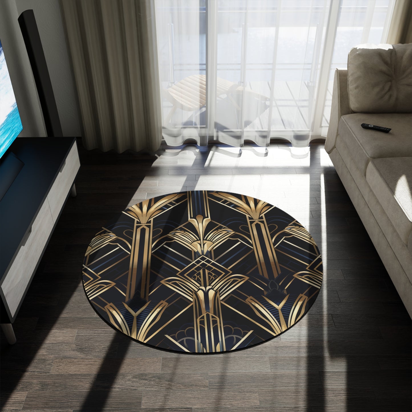 Deco Luxe. Bohemian Eye Round Rug - Colorful Floor Decor for Vibrant Spaces