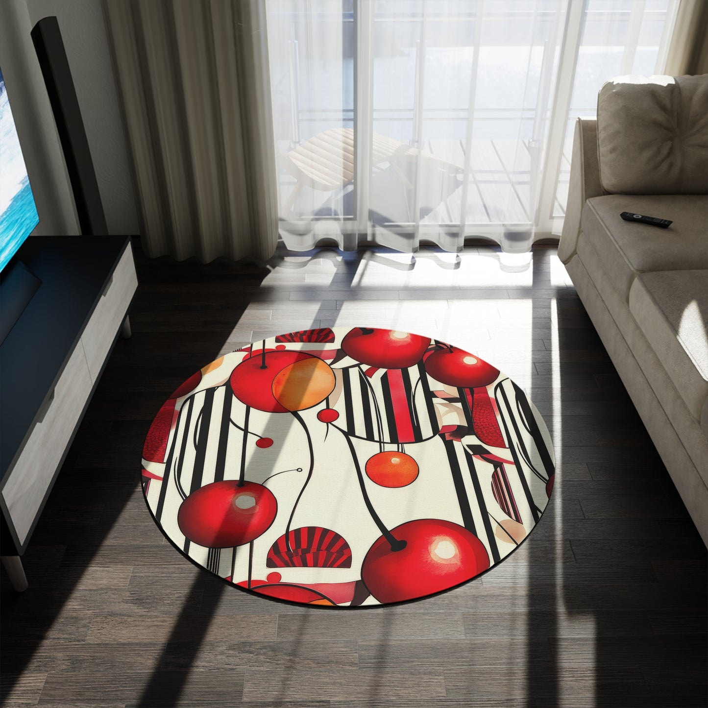 Cherry Balm. Bohemian Eye Round Rug - Colorful Floor Decor for Vibrant Spaces