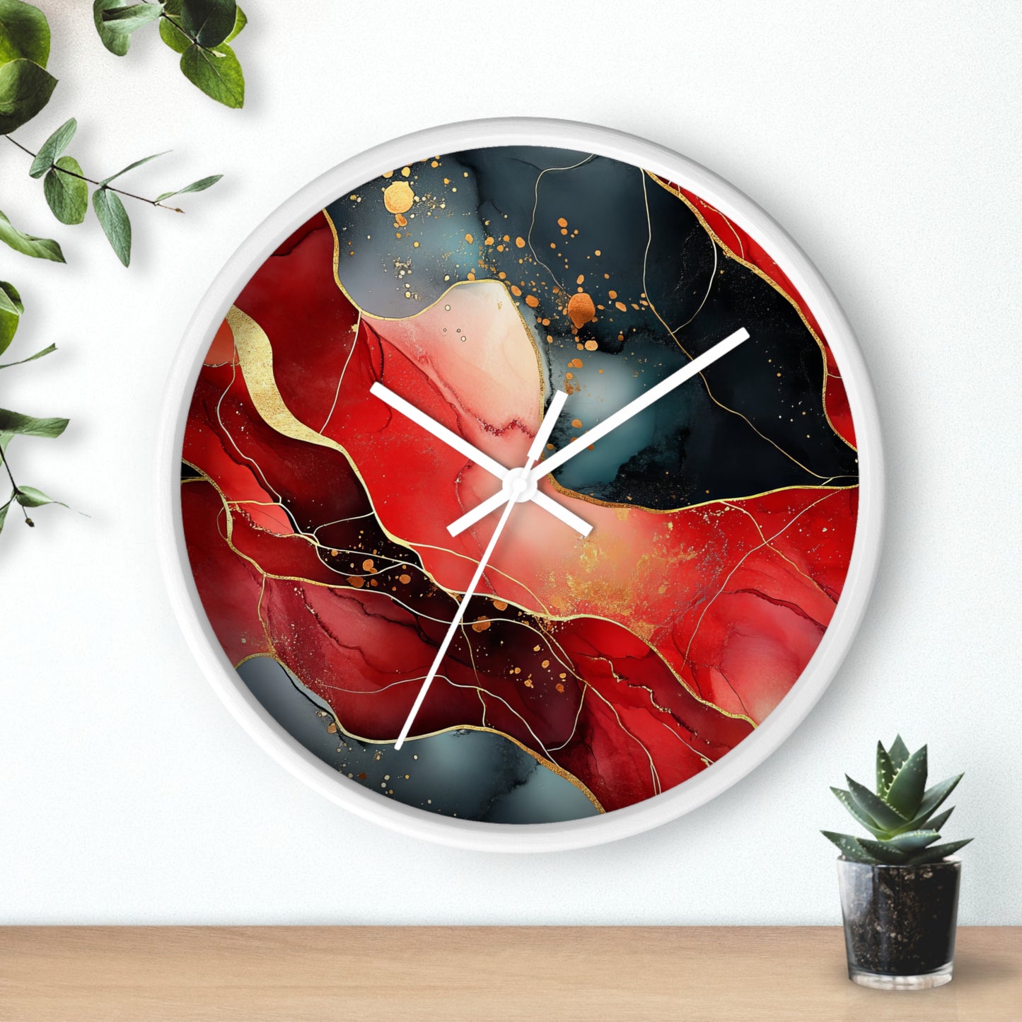 Marbled Cherry Essence. Wall Clock - Artistic Home Decor