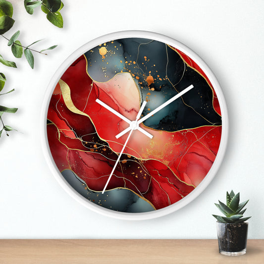 Marbled Cherry Essence. Wall Clock - Artistic Home Decor