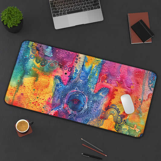 Prismatic Hamsa. Desk Mat - Stylish Office Organizer