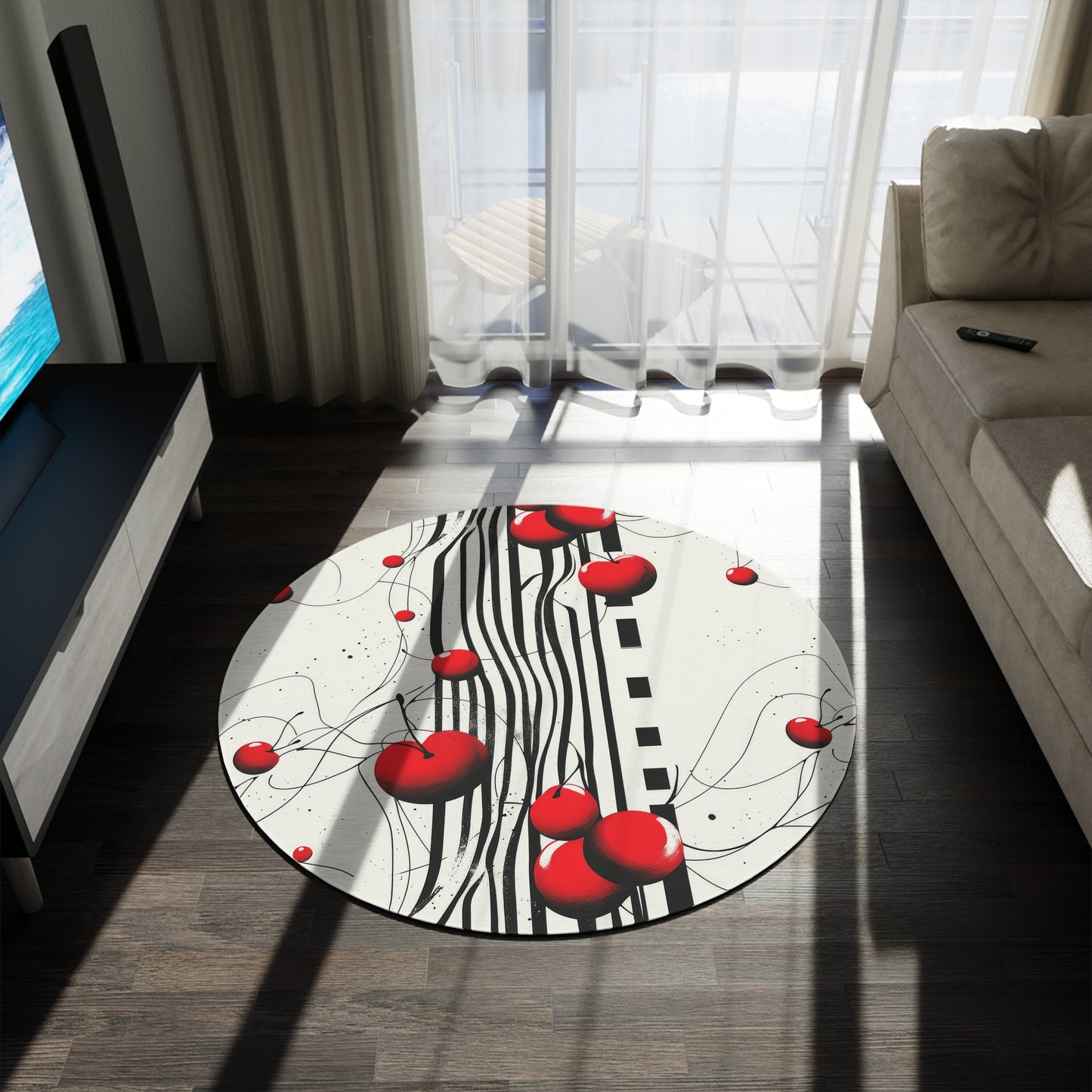 Cherry Dreamer. Bohemian Eye Round Rug - Colorful Floor Decor for Vibrant Spaces