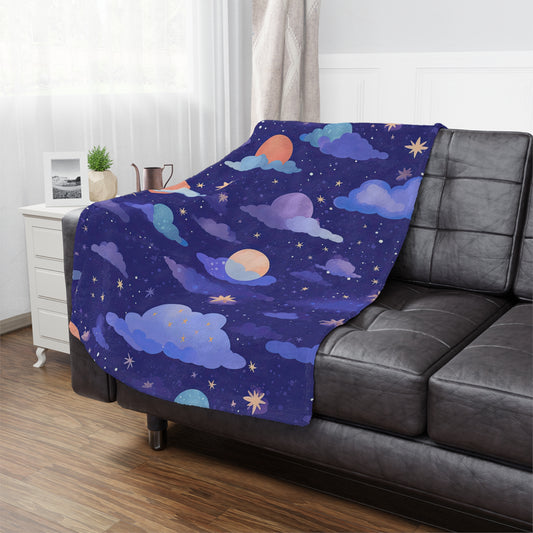 Moons Stars . Cozy Artistic Microfiber Blanket.