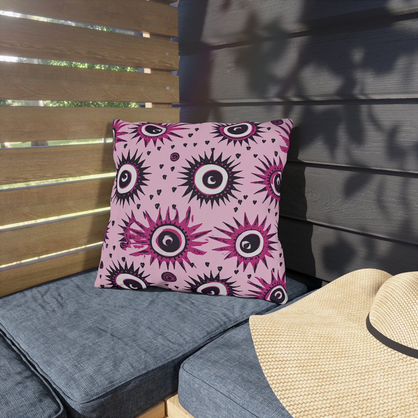 Evil Pink Eye. Outdoor Pillows